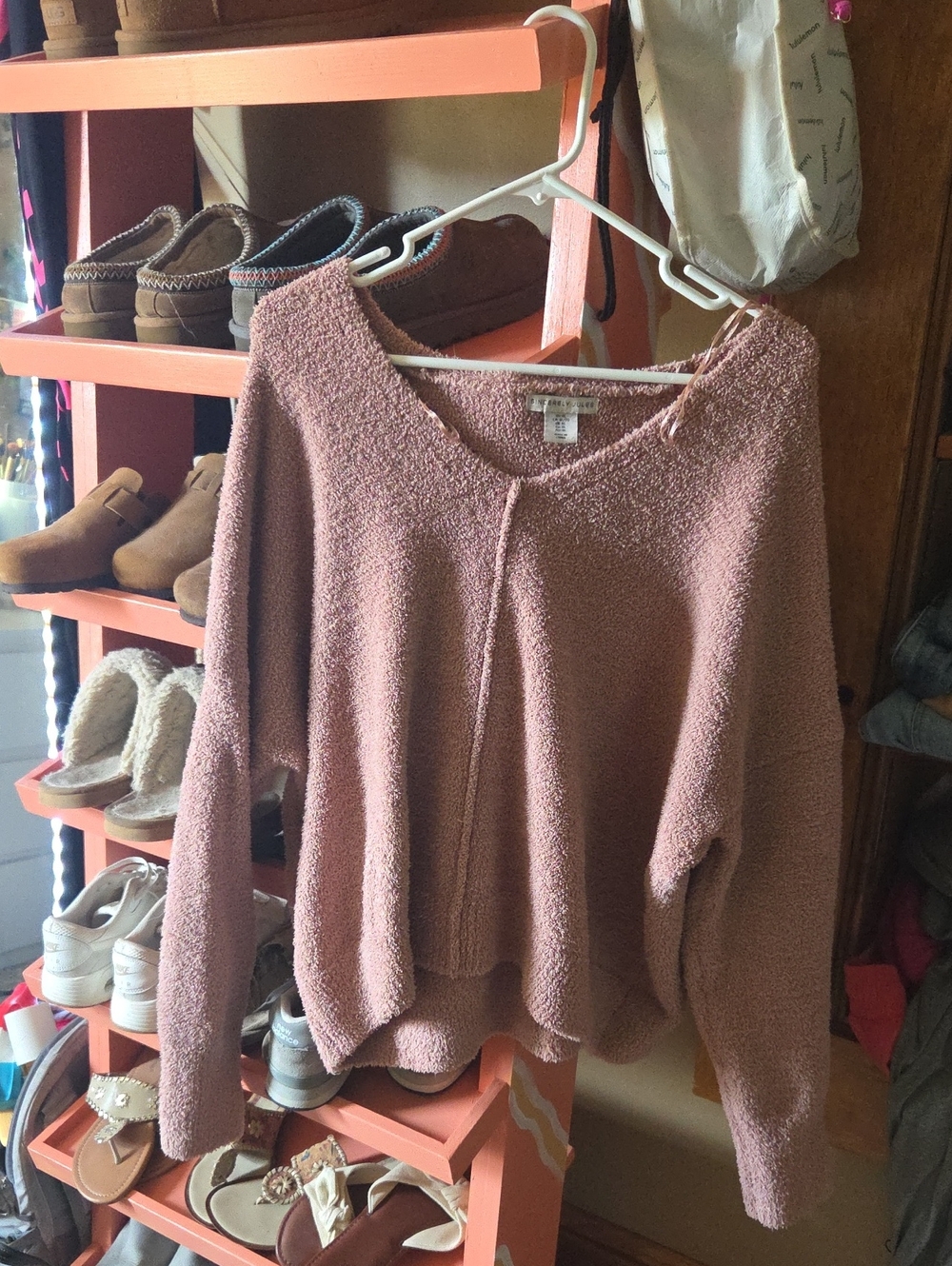 Sincerely Jules Bouclé V-Neck Sweater in Dusty Rose